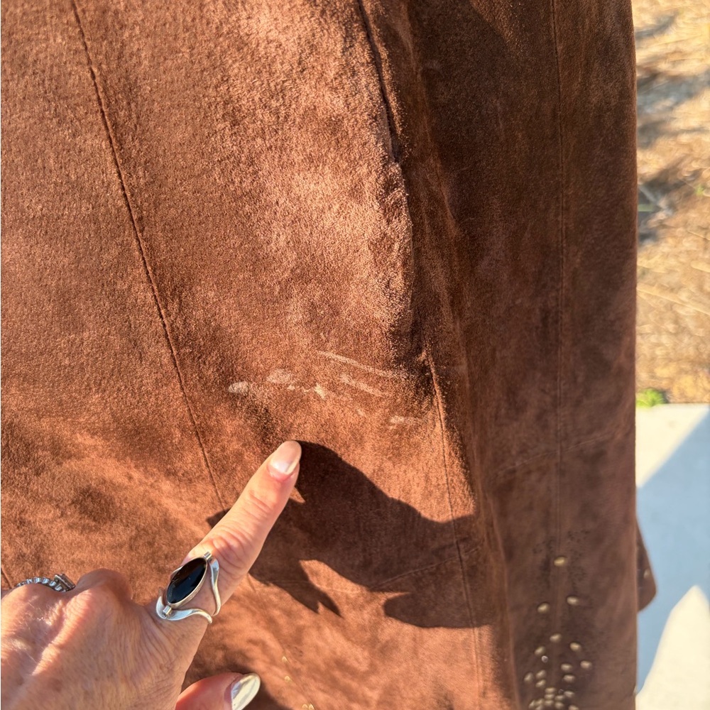 Coldwater Creek Brown Suede Leather Midi Skirt Western Boho Festival PM - Picture 4 of 5